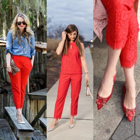 J Crew Red Lace High Rise Peyton Pants 